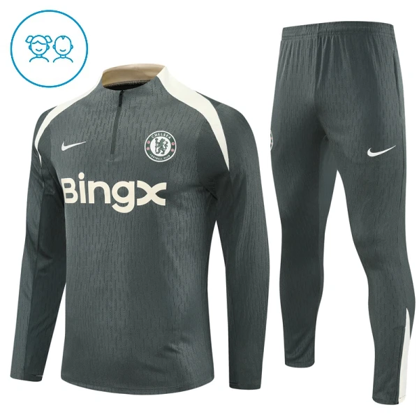 Chelsea Dětský Tréninková Souprava s Mikinou na 1/4 Zip 2025/26 Šedá Chelsea Dětský Tréninková Souprava s Mikinou na 1/4 Zip 2025/26 Šedá