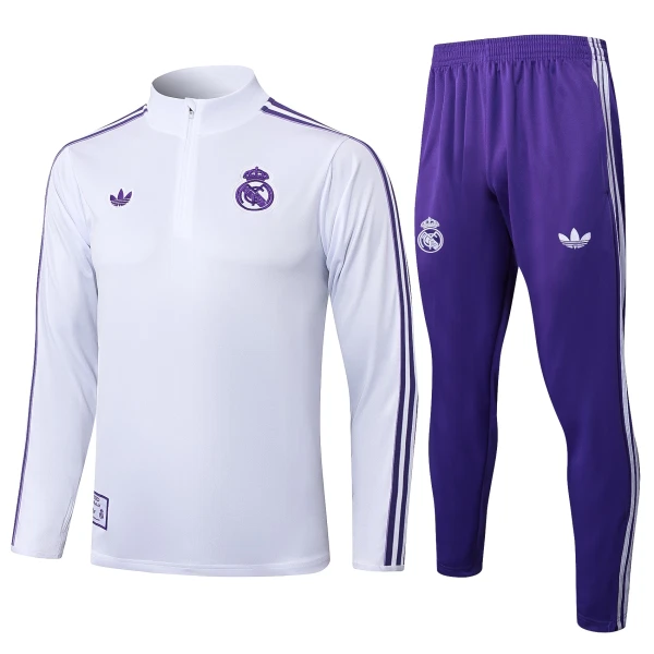 Real Madrid Tréninková Souprava s Mikinou na 1/4 Zip 2025/26 Bílá Real Madrid Tréninková Souprava s Mikinou na 1/4 Zip 2025/26 Bílá