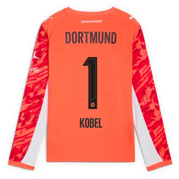 Borussia Dortmund Gregor Kobel 1 Brankářské Dres 2025/26 Červená - Dlouhý Rukáv Borussia Dortmund Gregor Kobel 1 Brankářské Dres 2025/26 Červená - Dlouhý Rukáv