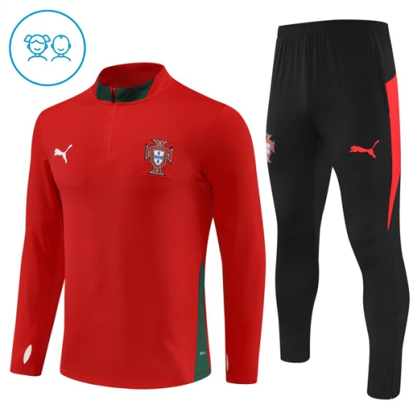 Portugalsko Dětský Tréninková Souprava s Mikinou na 1/4 Zip 2025/26 Červená Portugalsko Dětský Tréninková Souprava s Mikinou na 1/4 Zip 2025/26 Červená