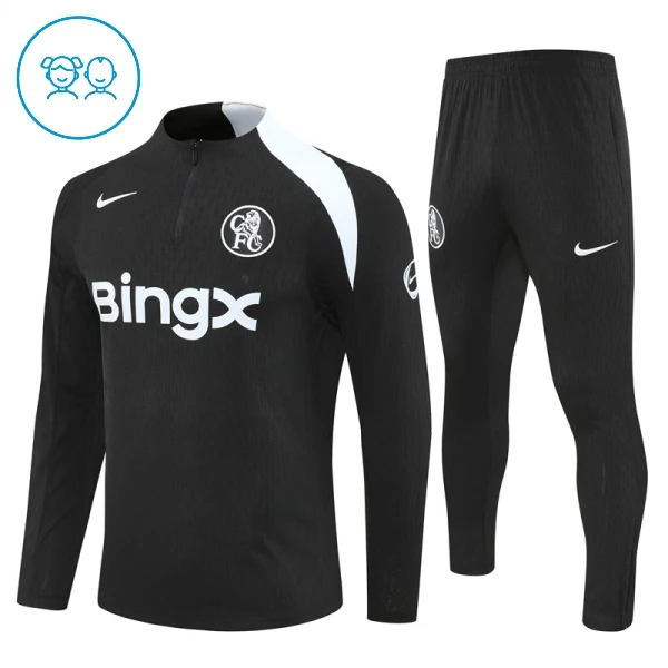 Chelsea Dětský Tréninková Souprava s Mikinou na 1/4 Zip 2025/26 Černá Chelsea Dětský Tréninková Souprava s Mikinou na 1/4 Zip 2025/26 Černá