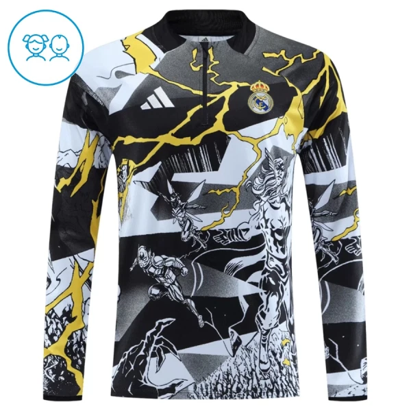 Real Madrid Marvel Dětský Tréninková Souprava s Mikinou na 1/4 Zip 2026/27 Černá