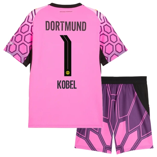 Borussia Dortmund Gregor Kobel 1 Dětský Venkovní Brankářské Dres 2026/27 Růžová Borussia Dortmund Gregor Kobel 1 Dětský Venkovní Brankářské Dres 2026/27 Růžová