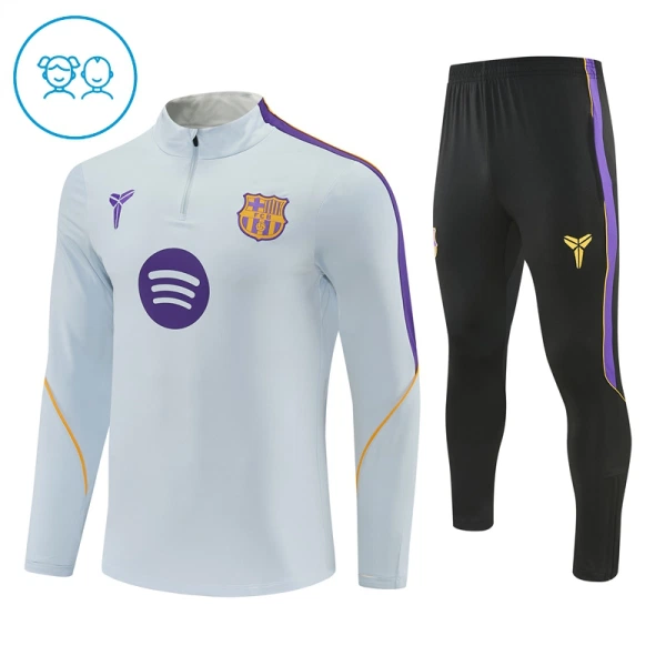 Barcelona Dětský Tréninková Souprava s Mikinou na 1/4 Zip 2026/27 Bílá