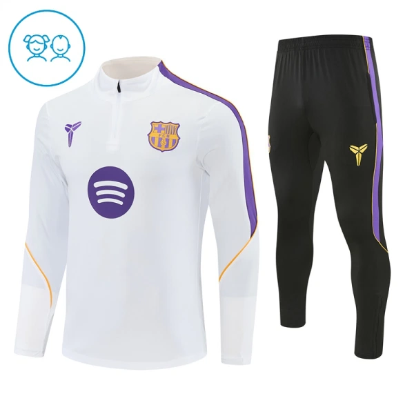 Barcelona Dětský Tréninková Souprava s Mikinou na 1/4 Zip 2026/27 Bílá