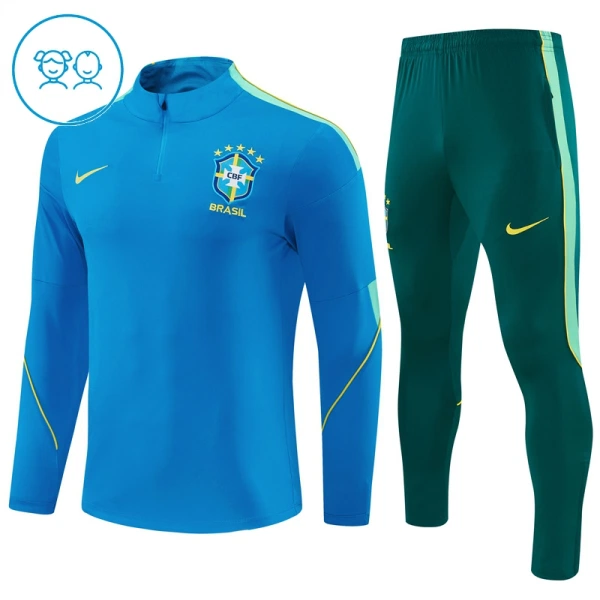 Brazílie Dětský Tréninková Souprava s Mikinou na 1/4 Zip 2026/27 Modrá Brazílie Dětský Tréninková Souprava s Mikinou na 1/4 Zip 2026/27 Modrá