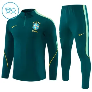 Brazílie Dětský Tréninková Souprava s Mikinou na 1/4 Zip 2026/27 Zelená