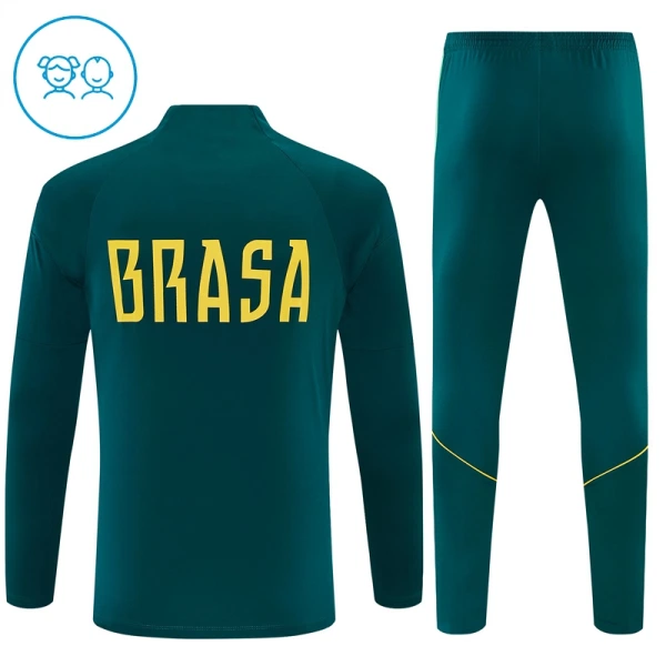 Brazílie Dětský Tréninková Souprava s Mikinou na 1/4 Zip 2026/27 Zelená