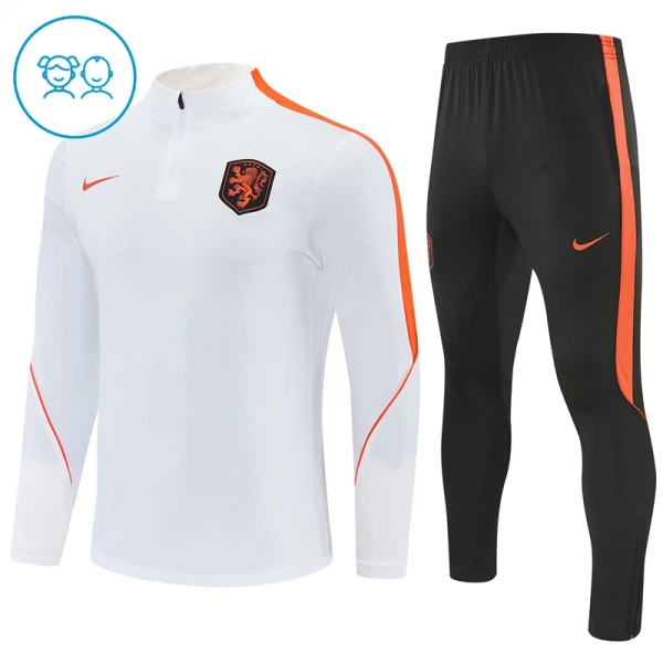 Nizozemsko Dětský Tréninková Souprava s Mikinou na 1/4 Zip 2026/27 Bílá