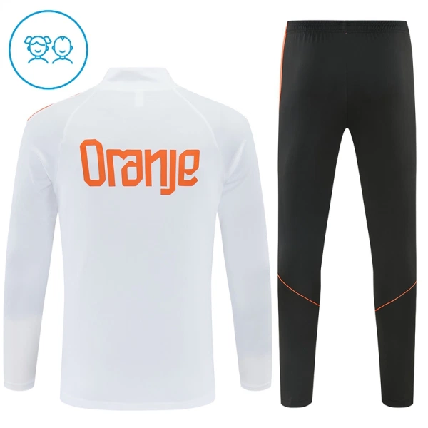 Nizozemsko Dětský Tréninková Souprava s Mikinou na 1/4 Zip 2026/27 Bílá