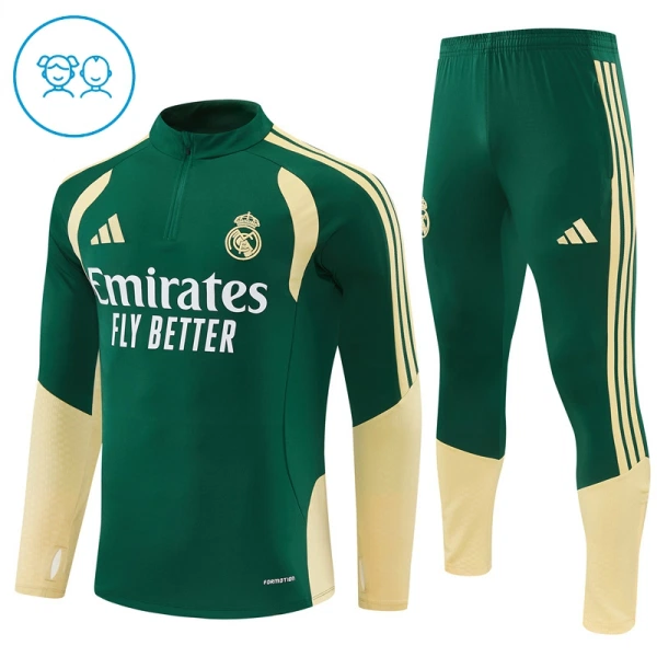 Real Madrid Dětský Tréninková Souprava s Mikinou na 1/4 Zip 2026/27 Zelená Real Madrid Dětský Tréninková Souprava s Mikinou na 1/4 Zip 2026/27 Zelená
