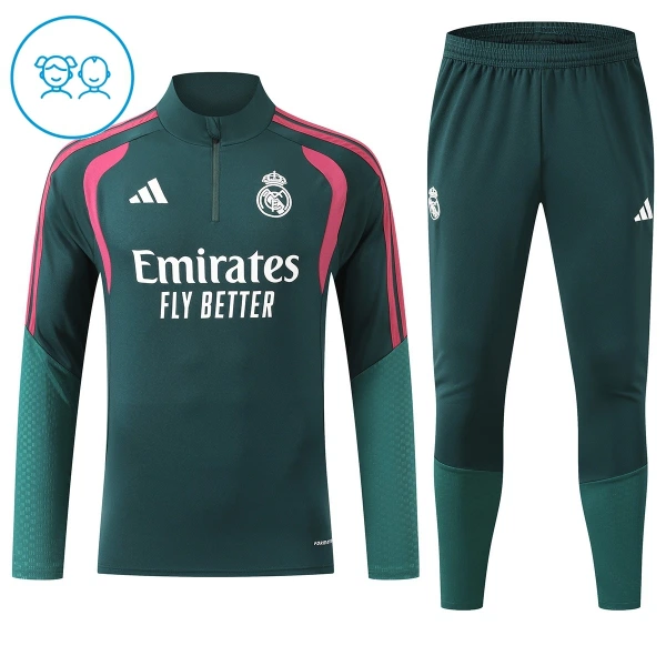 Real Madrid Dětský Tréninková Souprava s Mikinou na 1/4 Zip 2026/27 Zelená Real Madrid Dětský Tréninková Souprava s Mikinou na 1/4 Zip 2026/27 Zelená
